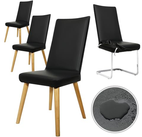 LUKDUNG Stuhlhussen PU Leder 4er Set, Stuhlbezug wasserdichte und Elastische, Universell Esszimmer Stuhlüberzug Stretch, Stuhlbezüge für Küche, Hotel, Restaurant, Hochzeit (Schwarz, 4 Stück)