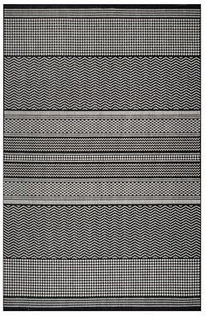 oKu-Tex In- & Outdoor Teppich UV-resistenter Teppich für draußen und drinnen gestreift Zick Zack, Veranda, Küche, Bad Sisaloptik schwarz grau, 120 x 170 cm