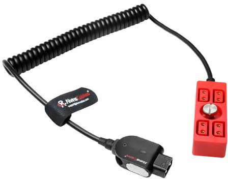 Alvin's Cables Smart D-tap Power Splitter Cable, Dtap Male to 4 Port DTap Female Splitter Hub Coiled Power Cable for ARRI RED Teradek SmallHD SmallRig V-Mount|Gold-Mount Battery 40cm/15.7in Red