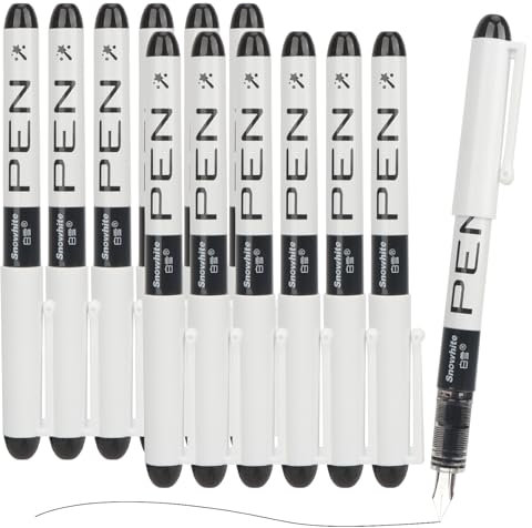 MOTIBACK 12PCS Disposable Fountain Pens Set - Black Ink Smooth Writing Fountain Pen, Quick-Drying Liquid Ink, Fine Nib for Journaling, Sketching, Lettering, School, Office & Gift Supplies