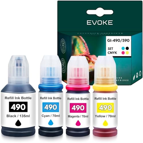 EVOKE 490 XL Patronen Set kompatibel zu Canon Pixma G1400 G1411 G2400 G2411 G3400 G3411 (CMYK Set) 27000 Seiten 345 ml