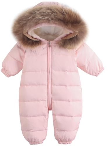 SXSHUN Baby Strampler Mädchen Schneeanzug Kinder Jungen Overall mit Fellkapuze Winter Jumpsuit Einteiliger Skianzug