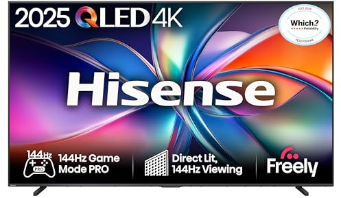 Hisense 98 98E7QTUK QLED 144Hz Smart AI TV - 4K Direct Lit Viewing, Quantum Dot Colour, Hi-View AI Engine, Dolby Vision, Dolby Atmos with Freely, Disney +, YouTube, Netflix