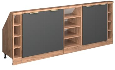 Vicco Küchenschrank für Dachschrägen R-Line, Anthrazit-Gold, 210 cm 5er Set, geeignet für schräge Wände und Variable Küchenmontage