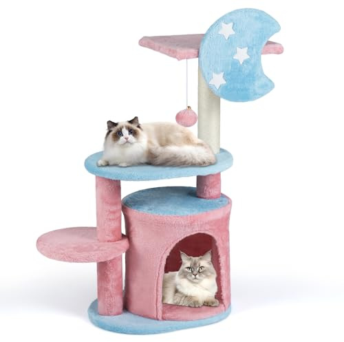 GYMAX Multi-level Cat Tree, Cute Cat Tower with Private Condo, Sisal Scratching Post, Perch & Plush Dangling Ball, Indoor Kitten Activity Center for Climbing, Scratching, Sleeping