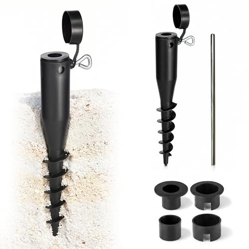 Schauer Bodenhülse für Sonnenschirm & Wäschespinne 5-in-1 Adapter (25-45mm) – Stabiler Bodenanker zum Eindrehen inkl. Metall-Drehstange Einschraubbodenhülse für für Garten, Strand & Camping – Schwarz