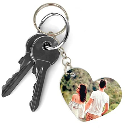 Saphir Design Schlüsselanhänger personalisiert Foto beidseitig Metall Herz 5x4,5cm | personalisierter Schlüsselanhänger mit Bild 2 Motive möglich | Fotogeschenke personalisierte Geschenke mit Foto