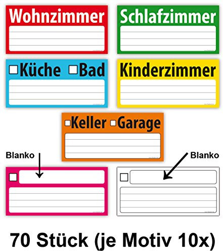 70x Umzugetiketten Groß 21cm Breit, Beschriftung mit Etiketten vom Umzugskarton für den Überblick beim Umzug, 70 Stück