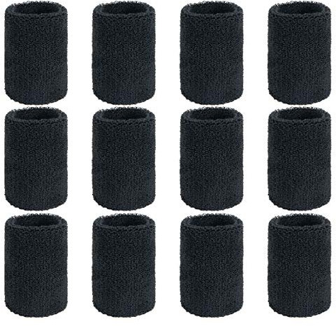 ZWOOS 12 Pièces Bandeau de Transpiration en Sport Poignet pour Tennis Squash Badminton Gym Basketball (Noir)