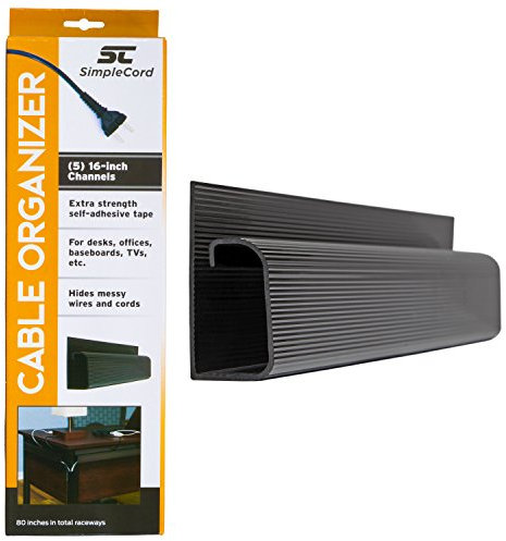 J Channel Desk Cable Organizer by SimpleCord – 10 Black Raceway Channels - Cord Cover Management Kit for Desks, Offices, and Kitchens