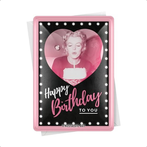 Nostalgic-Art Retro Blechpostkarte, 10 x 14 cm, Marilyn – Happy Birthday – Geschenk-Idee für Film-Fans, Original Lizenzprodukt (OLP), Postkarte aus Metall, Mini-Blechschild als Grußkarte