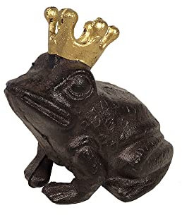 zeitzone Froschkönig Figur Frosch mit Goldener Krone Rustikal Gusseisen Antik-Braun