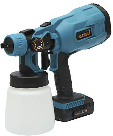 KATSU 18V Cordless Battery Power Paint Painting Sprayer Gun, 2.0Ah Battery Included, for Garden Fence, Wood Treatment, Furniture, Tractors, Undercoat and More