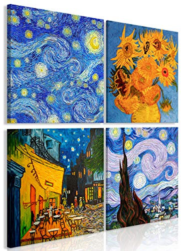 decomonkey Bilder Abstrakt Vincent van Gogh 4 Teilig- jedes Teil 40x40 cm | Leinwandbilder Bild auf Leinwand Vlies Wandbild Kunstdruck Wanddeko Wand Wohnzimmer Wanddekoration Deko Blumen Nacht