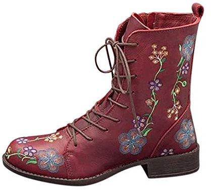Stivali Donna Boot Bikers Boots Stivaletti Stivali Donna Moda Casual Tacchi Quadrati Scarpe Lunghe alla Caviglia (37,Rosso)
