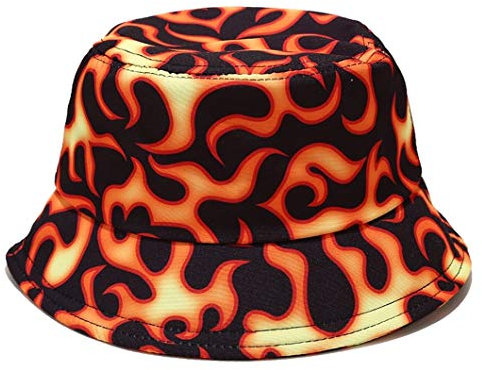 Quanhaigou Black Red Flame Bucket Hat Summer Travel Beach Sun Hat Packable Travel Outdoor Cap Unisex 100% Cotton