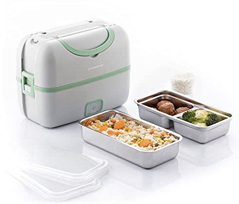 MODEZVOUS - Gamelle Chauffante Electrique Vapeur - Bento Lunch Box 200W Boite qui Garde Repas Chaud, 2 Compartiment, Chauffe Plat Electrique Cuiseur à œufs et Cuisson des Repas
