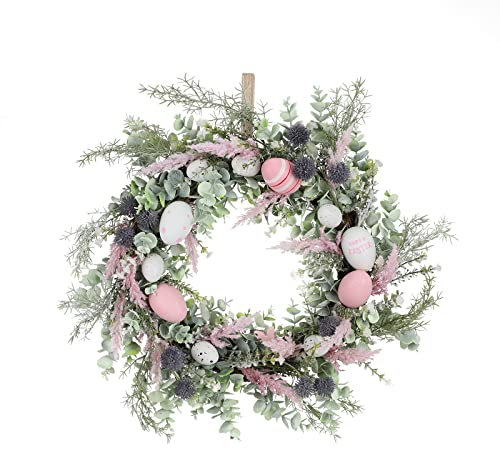 JKIOHO 49,6 cm großer Osterkranz mit bunten Eiern, Frühlingskranz für Ostern mit Eiern, künstlicher Osterei-Kranz, Frühlingsblumenkranz für Haustür, Osterdekorationskranz