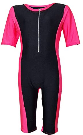 L S U Girls,Boys,Kids,Men,Women Swimming Suit, Swim WEAR, ONE Piece SWMMIMG Costume (34 (13-14 Years), Pink/Black (Front Zip))