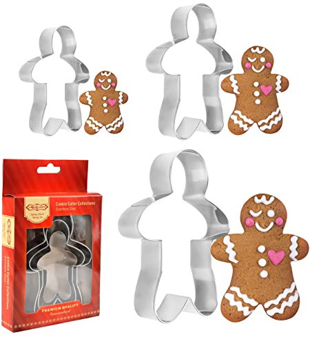 Molde Galletas Navidad,RUNEAY 3 Piezas Hombre de Jengibre Cortador Cortadores Pan Muñeco de Jengibre de Acero Inoxidable para Navidad Cookies Fondant Galletas