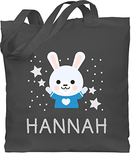 Baumwolltasche - Hasen - Hase und Dein Name - Unisize - Dunkelgrau - kindergarten beutel kinder stofftasche ostern mädchen stoffbeutel personalisierte kindergartentasche jutetasche osterhasen