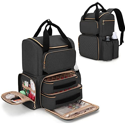 Luxja Nagellack Organizer Tasche für 70 Flaschen Nagellack, Nagellack Aufbewahrung Tasche für Nageltrockner, Nagellack Tasche mit 2 abnehmbaren Nagellack Tasche, Schwarz