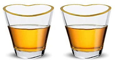 RUGLUSH Heart Shaped Shot Glasses with Gold Rim 2 Pack, Korean Soju Shot Glasses, Clear Heart Shot Glass Set for Soju Whiskey Vodka Espresso Liquor, Drinking Gift for Men and Women, 2oz