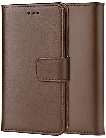ameego Genuine Leather Bookcase for iPhone 14 Pro Max, Premium authentic Genuine Leather Wallet case with Magnetic, Kickstand, Cash & Card Slots Stockproof Slim Flip bookcase cover 6.7 (Brown)