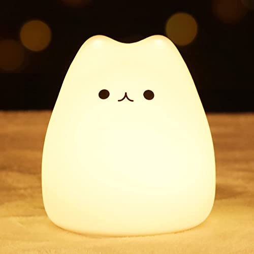 LOVERUIS Veilleuse Enfants, 7 couleurs Lampe de Nuit Bébé Veilleuse, Kawaii Veilleuse Déco Chambre Bébé Veilleuse Enfants Batterie, portable pour cadeau déco (Baleine) (chatons)