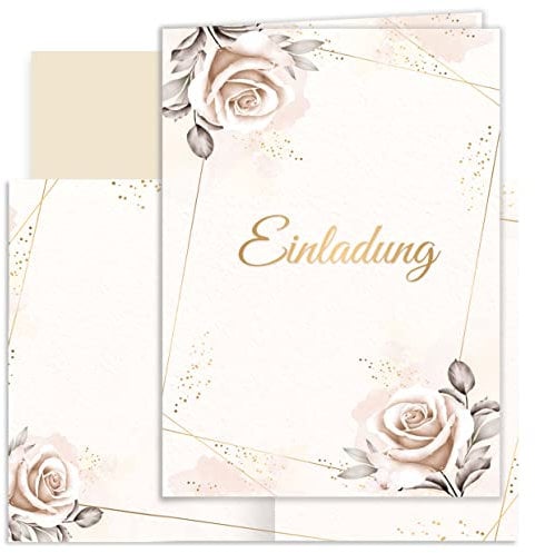 10x Einladungskarten Beige Aquarell mit Umschlägen Klappkarten Einladung Party Geburtstag Umschläge elegant Hochzeit Jubileum 20 30 40 50 60 70 80 Blätter Vintage (Klappkarten MIT Umschlägen)