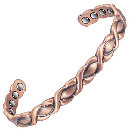 EnerCoppeX 3500 Gauss Magnetarmband für Männer und Frauen, 99,99% reines Kupfer Magnetarmband, klassisches indisches handgewebtes Handwerk, inklusive 8 Magneten (B), Kupfer