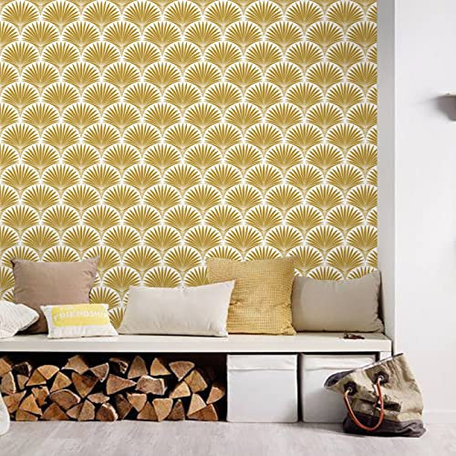 Self Adhesive Wallpaper Mustard Yellow Retro Peel and Stick Wallpaper Non Woven Bathroom Wallpaper Bedroom Sticky Back Plastic Kitchen Brick Wallpaper Art Deco Wallpaper 40x250cm