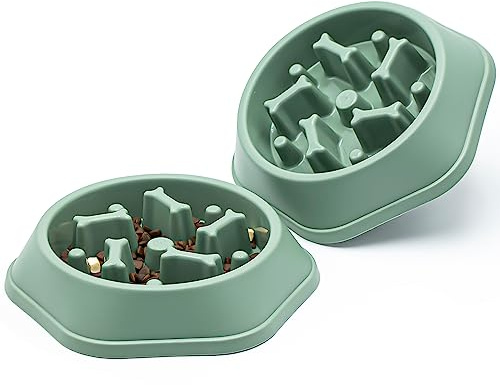 2pcs Dog Bowl Dog Slow Feeder Bowls Bloat Stop Food Bowl Interactive Puzzle Healthy Eating Bowl(2pcs,Green)