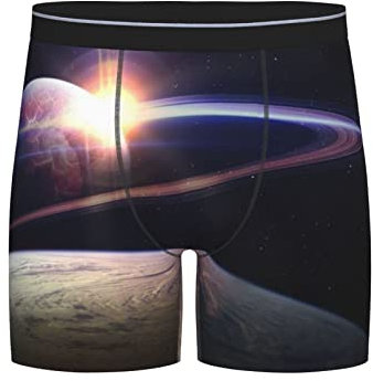 Herren-Boxershorts, Galaxie, Sonnenuntergang im Universum, Saturn, Stretch-Unterwäsche, Stretch-Shorts für Herren, Freund, Vater, Schwarz , S