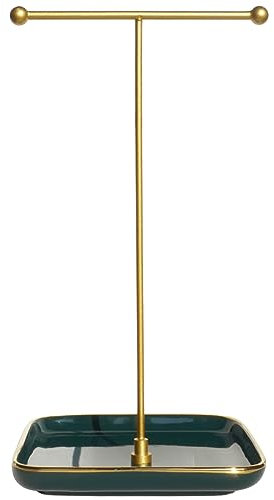 VROOMIUM Support de collier - Base en céramique - 0,3 m de hauteur - Présentoir à bijoux esthétique pour colliers, bracelets, bagues, exposant de colliers - Vert élégant