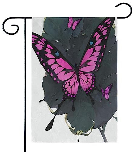 Herbst-Willkommens-Gartenflagge mit Blumenmuster, 30,5 x 45,7 cm, doppelseitig, außen, vertikal, rustikal, Bauernhaus, saisonale Feiertage, Hofflagge (rosa Schmetterling. jpg 30,5 x 45,7 cm)