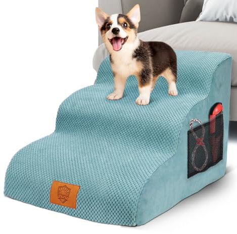 MASTERTOP Scale per Cani a 3 Gradini in Spugna, Scala Antiscivolo per Animali Domestici, Scaletta Spugna Ccuccioli per Divano Letto con Fodera Rimovibile e Lavabile (Blu islandese)