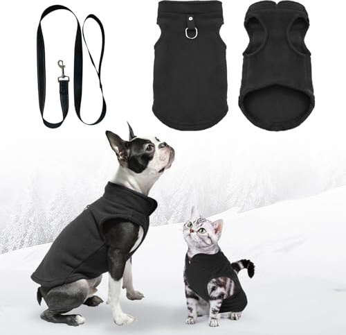 Pullover & Mantel für kleine Hunde - Hunde- und Katzenkleid mit D-Ring (Schwarz, M)