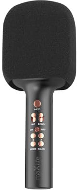 Maxlife Bluetooth Mikrofon mit Lautsprecher MXBM-600 schwarz Kabellos Lautsprecher mit Microfon 3W Kompatibel mit iPhone, Android, 1200 mAh Akku, Tragbares Musik Maschine für Kinder, Erwachsene