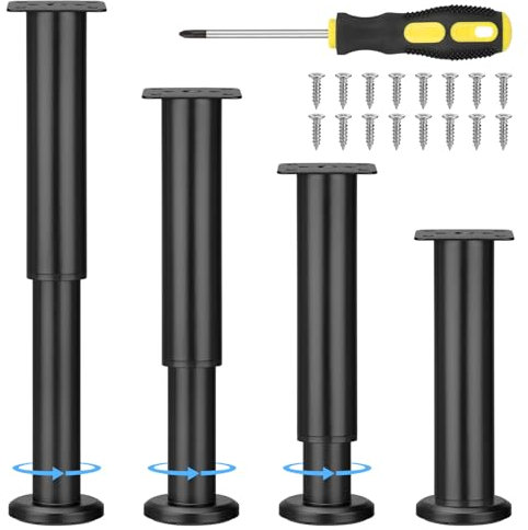 Zocipro 4 Stück Möbelfüße Verstellbar, Möbelfüße Schwarz Metall Höhenverstellbar 18-30cm mit Schrauben, Runde Austauschbare Stützfüße für Möbel, Sofa, Schrankfüße, Betten