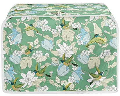 TOADDMOS Hummingbird Floral Green Toaster Cover 4 Slice Wide Slot,Small Kitchen Appliance Bread Maker Dust and Fingerprint Protection