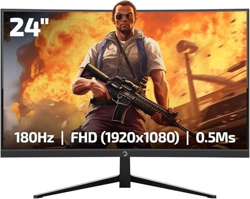 GAMEPOWER Vivid T40 Curved Gaming Monitor 23,6 Zoll 180Hz 0.5ms, PC Bildschirm Full HD 1080P, VA Gebogen HDR Display, Rahmenloses Computerbildschirm, FreeSync G-Sync, 125% sRGB, mit Lautsprecher