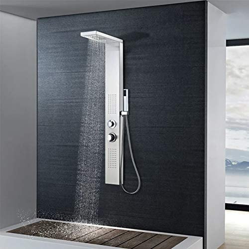 ShCuShan Pannello Doccia in Acciaio Inossidabile Quadrato,Colonna Doccia Idromassaggio Miscelatore per Vasca Funzioni Pannello Doccia Set Acciaio Inox Sistema Set Doccia con Soffione Fisso,Massaggi,Do
