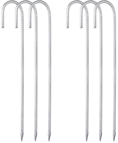 QUARKZMAN 6 Stück 40cm Bewehrungsstangen Pfähle, J-Haken Bodenanker, feuerverzinkter Stahl Zeltpflock Rostschutz Gartenpflock Windklammer für Zäune, Landschaft, Silberfarben