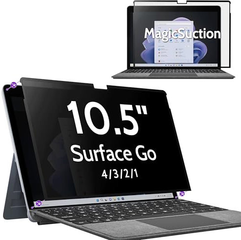 Peslv Privacy Screen for 10.5 Inch Surface Go 4/3/2/1, MagicSuction™ Removable Anti Spy Black Protector, Glare Blue Light Filter for Microsoft Laptop Computer Monitor