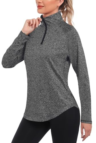 iClosam Sportshirt Langarm Damen Funktionsshirt UPF 50+ Langarmshirt Sport Atmungsaktiv Laufshirt Schnelltrocknend UV Shirt 1/4 Reißverschluss für Yoga Fitness Tennis Golf Wandern S-3XL