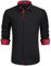 Enlision Black Shirts for Men UK Cotton Mens Shirt Long Sleeve with Chest Pocket Stretch Contrast Patterned Cuffs for Spring Summer XL