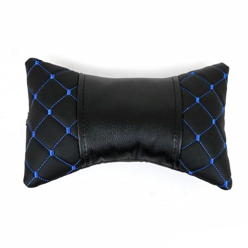 OMAC KFZ Auto Kopfstütze Kissen Autositzkissen Nackenkissen Leder 8x30c (Schwarz Blau)