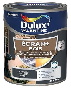 Dulux Valentine Peinture Extérieure Ecran+ Bois - Haute résistance aux intempéries et aux UV, anti-encrassement, couleur longue tenue - Gris Anthracite 2 L