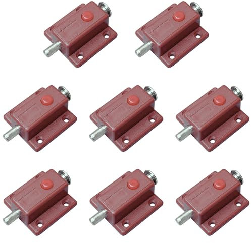 8 PCS Plastic Spring Loaded Automatic Door Latches with Push Button (Brown)